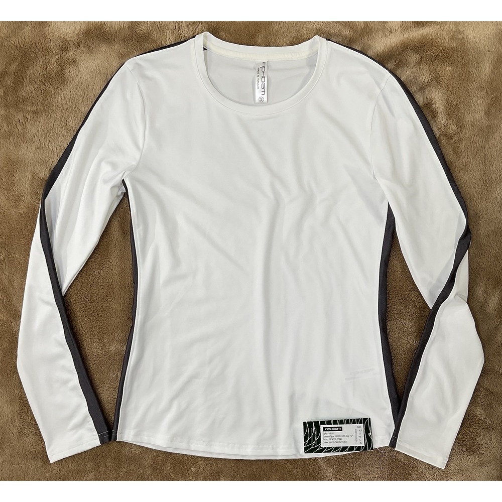 Inphorm longsleeve womens S White top W/black Strip Down Arm Tennis Golf 484
